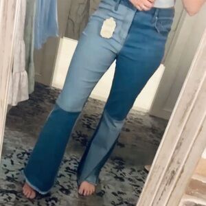 Altar'd State Blue Two-Tone Flare Jeans